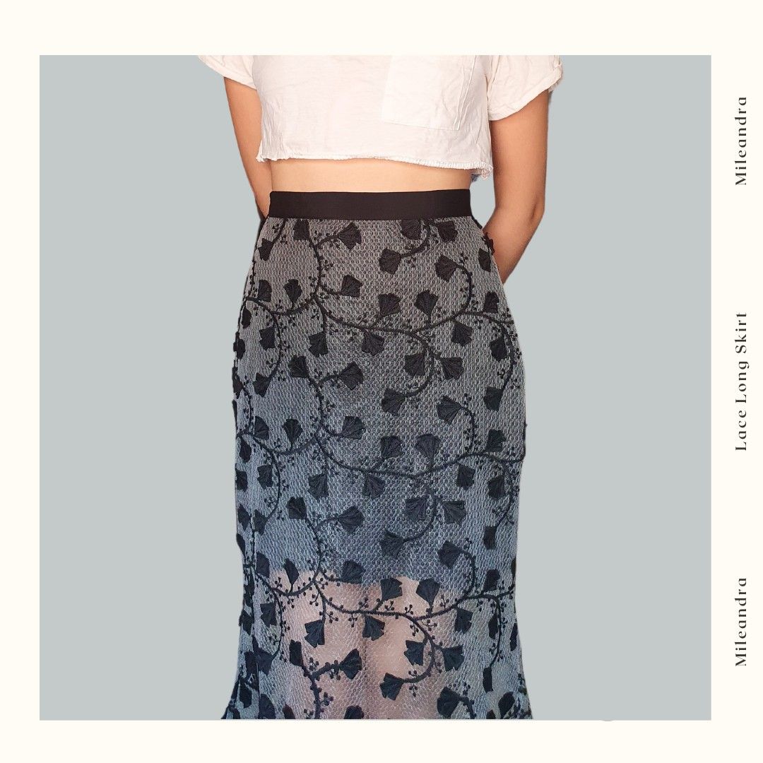 Black High Waist Sheer Gauze Mesh Maxi Skirt Women s Fashion