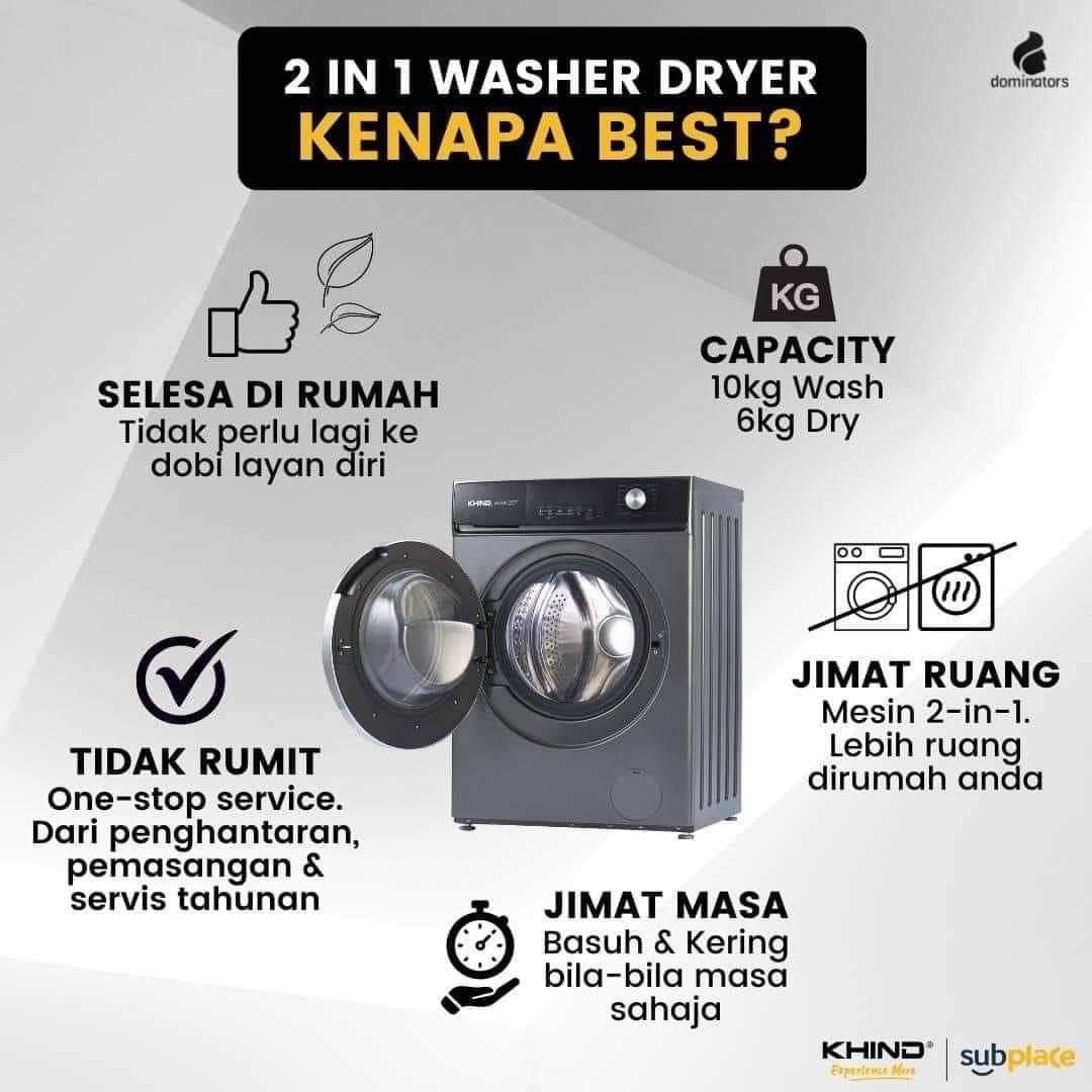BOLEH ANSURAN BULANAN RM125 KHIND WASHER AND DRYER 2 IN 1 JIMAT