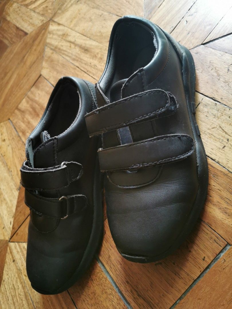 childrens black leather trainers