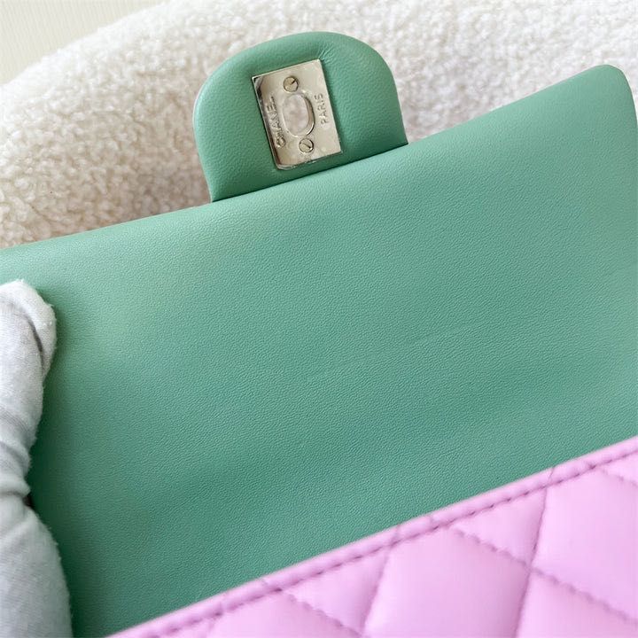 Chanel 23P Top Handle Mini Rectangular Flap in Pink and Green Lambskin ...