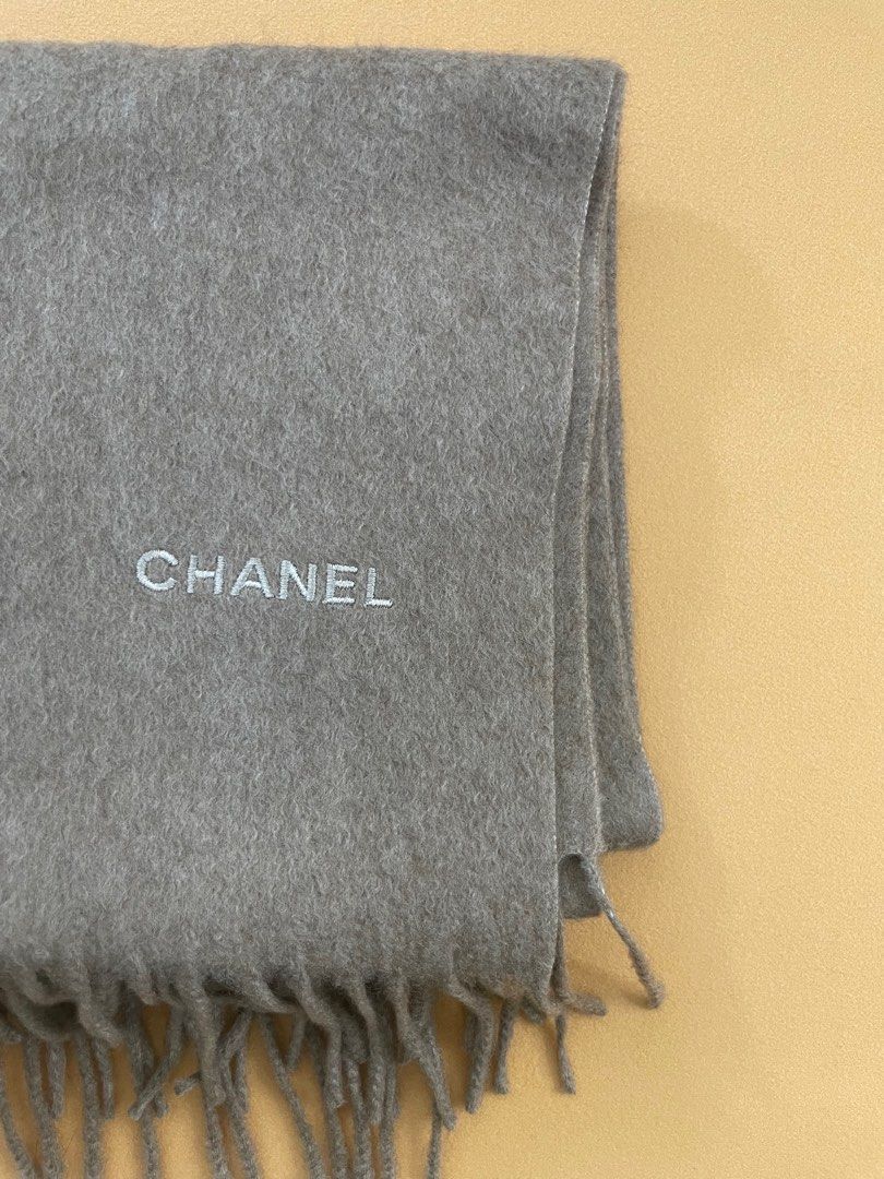 Chanel Logo Scarf Cashmere, Luxury, Apparel on Carousell