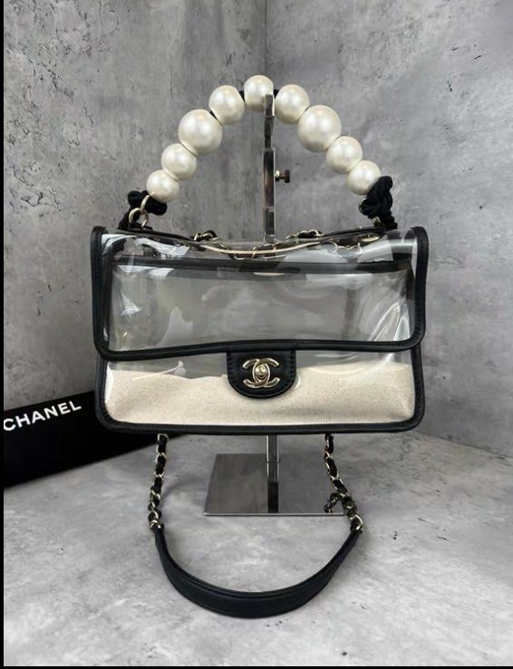 CHANEL Lambskin PVC Sand By The Sea Flap With Pearl Strap Black 427510
