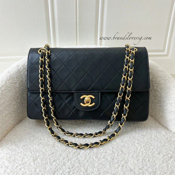 Chanel Vintage Straight Flap Bag in Black Lambskin and 24K Plated GHW,  Luxury, Bags & Wallets on Carousell