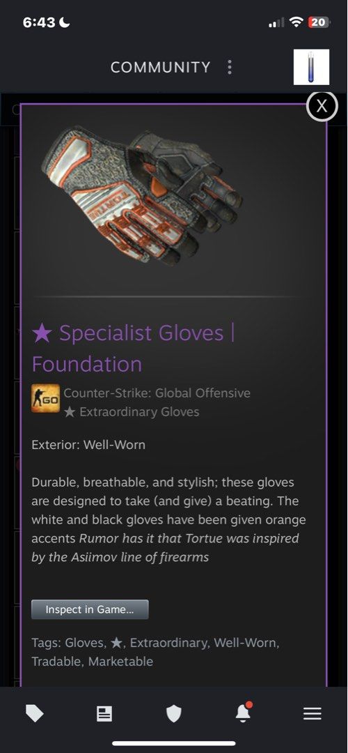 CSGO Specialist Gloves Foundation WW, Video Gaming, Gaming Accessories