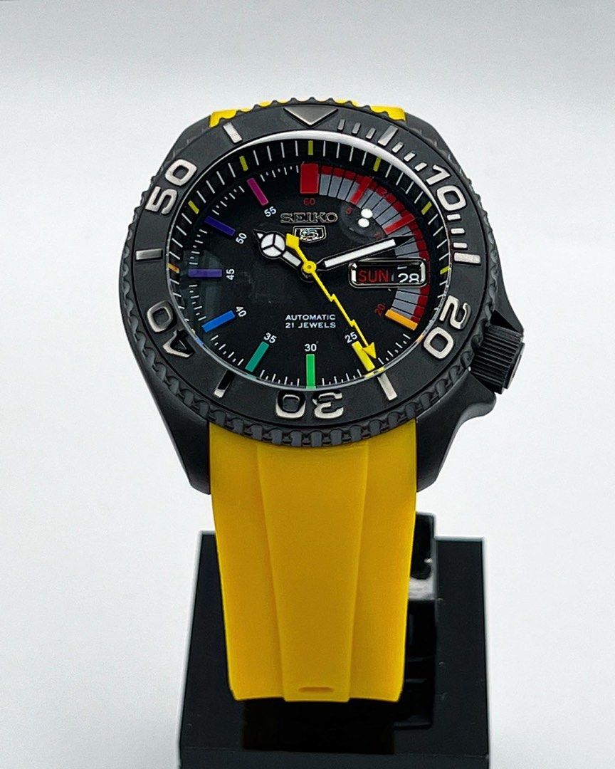 Custom Seiko Mod Black rainbow Skx with yellow lightning in 42mm, Men's  Fashion, Watches & Accessories, Watches on Carousell