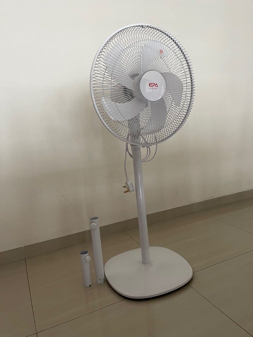 EuropAce 14" White Stand Fan with 3 Convertible Height & 5 Blades ESF