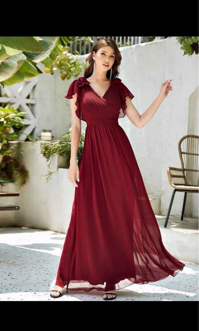 EVER PRETTY Chiffon Bridesmaid Dress XL Burgundy Women s