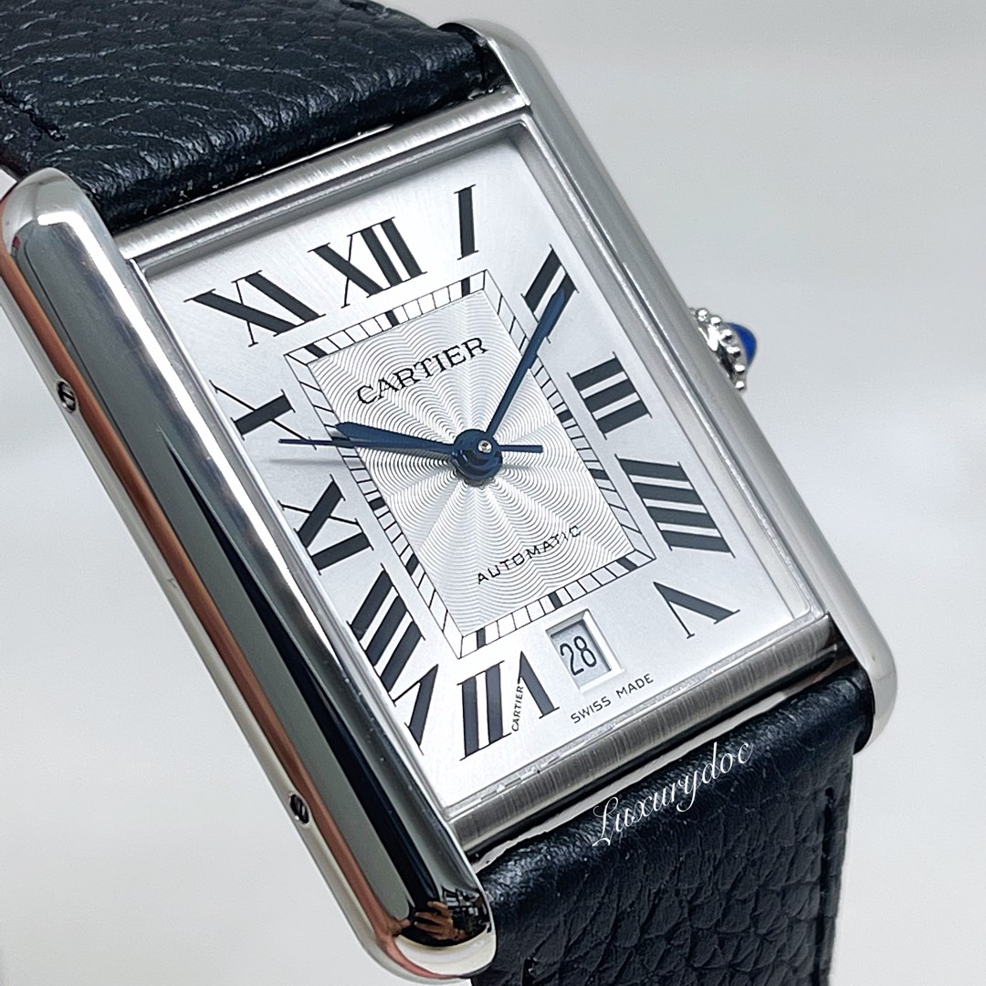 FS.BNIB CARTIER TANK MUST EXTRA LARGE AUTOMATIC STEEL ON LEATHER STRAP WATCH WSTA0040