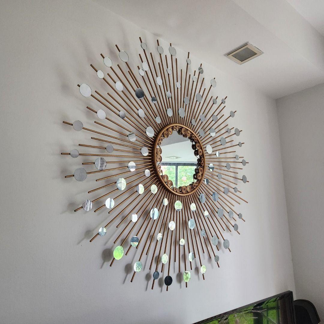 GOLD IRON MIRROR LARGE WALL DECOR LUXURY DESIGN, Furniture & Home