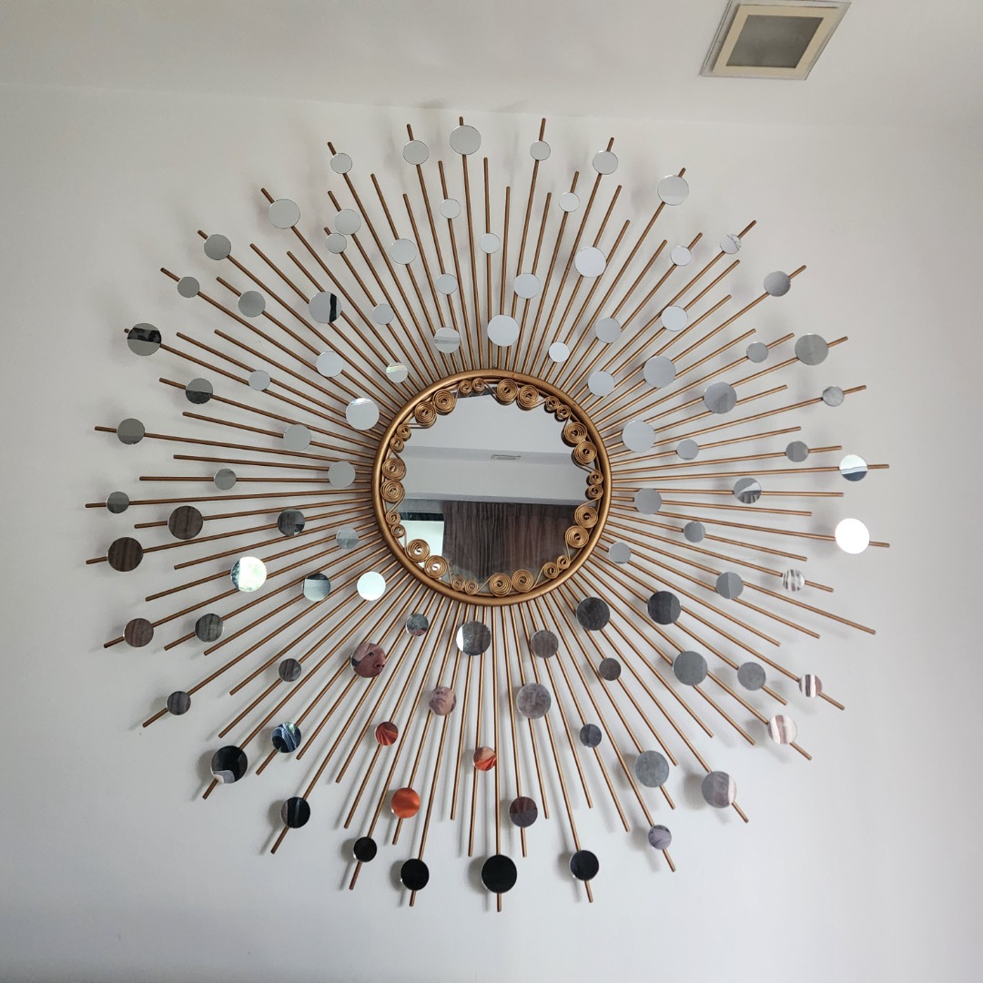 GOLD IRON MIRROR LARGE WALL DECOR LUXURY DESIGN, Furniture & Home