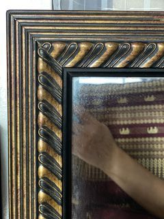 Heavy Antique Gold Patina Finish Square Framed Mirror