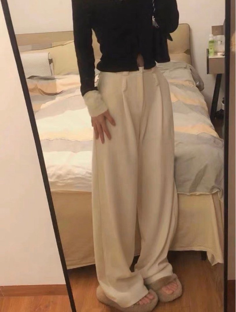 High waisted white pants & belt, Women's Fashion, Bottoms, Other ...