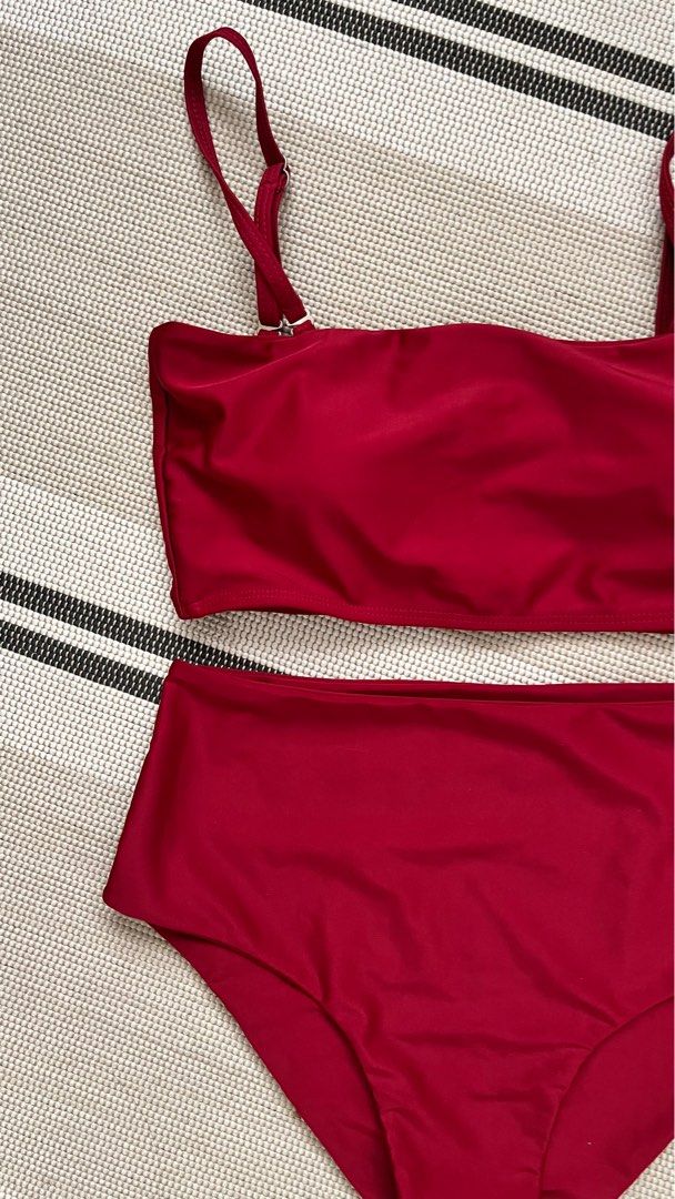HIGHWAIST DEEP RED BIKINI SET on Carousell
