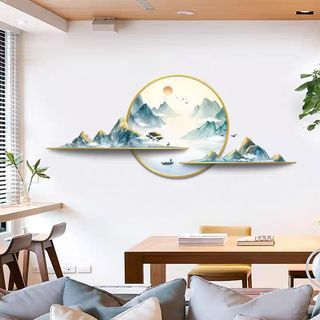 INSTOCK Landscape painting sofa wall feng shui ink tea room background wall stickers ancient style study decoration