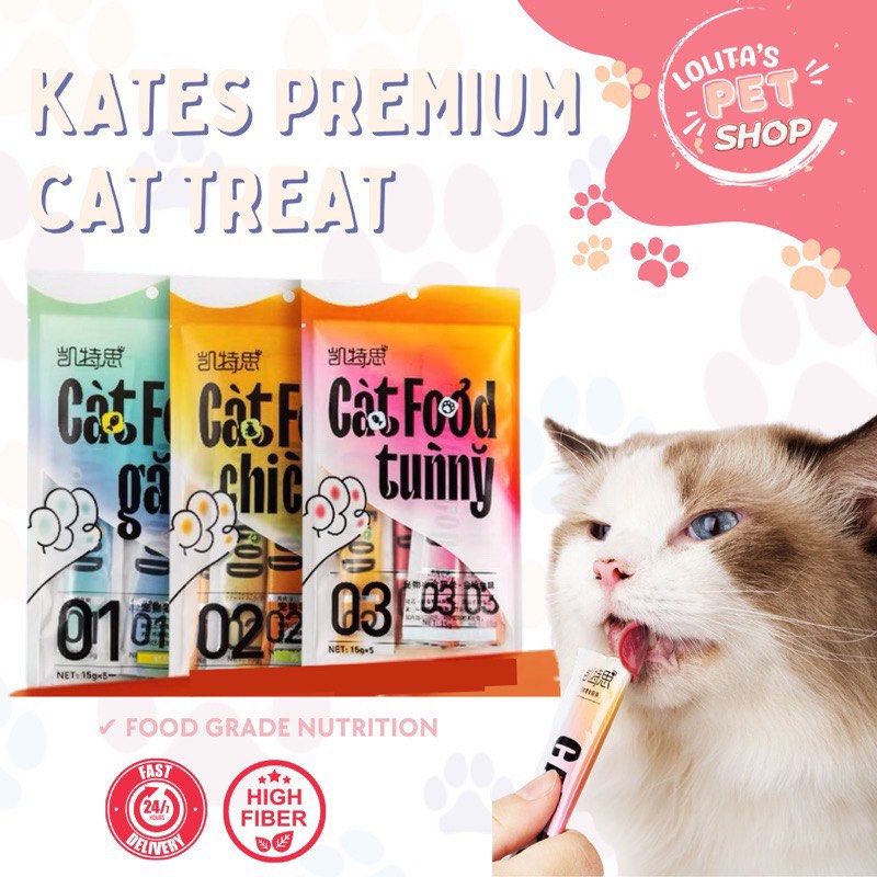 KATES Premium Cat Creamy Treat Cat Snack Kuching Stick Makanan Basah