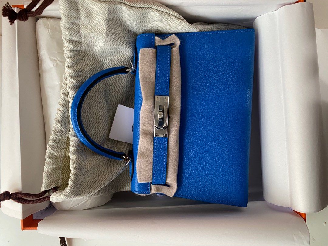 Hermes Kelly Bag 20 Mini Kelly II Blue Hydra Chevre Gold Hardware