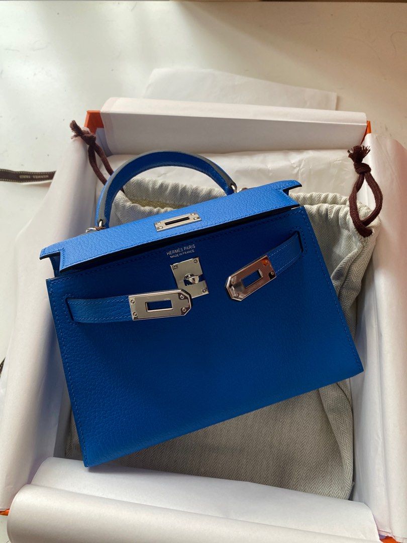 Hermes Kelly Bag 20 Mini Kelly II Blue Hydra Chevre Gold Hardware