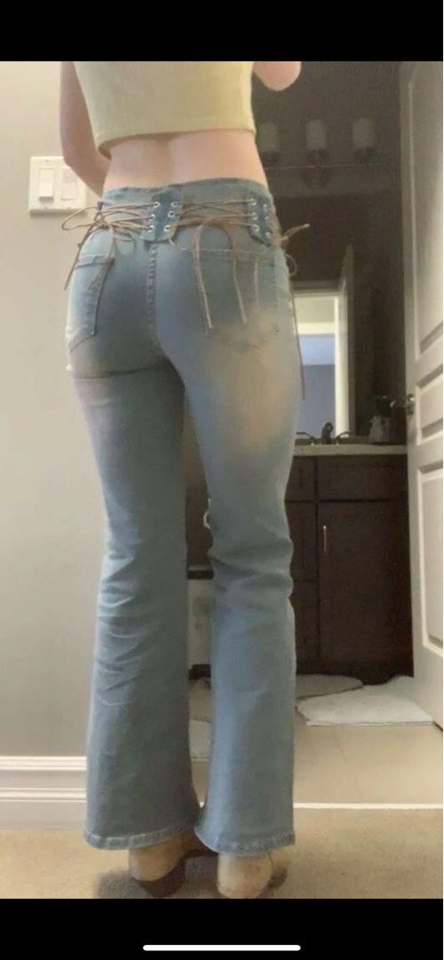 laced blared bell bottom western rustic jeans size 27 Women s