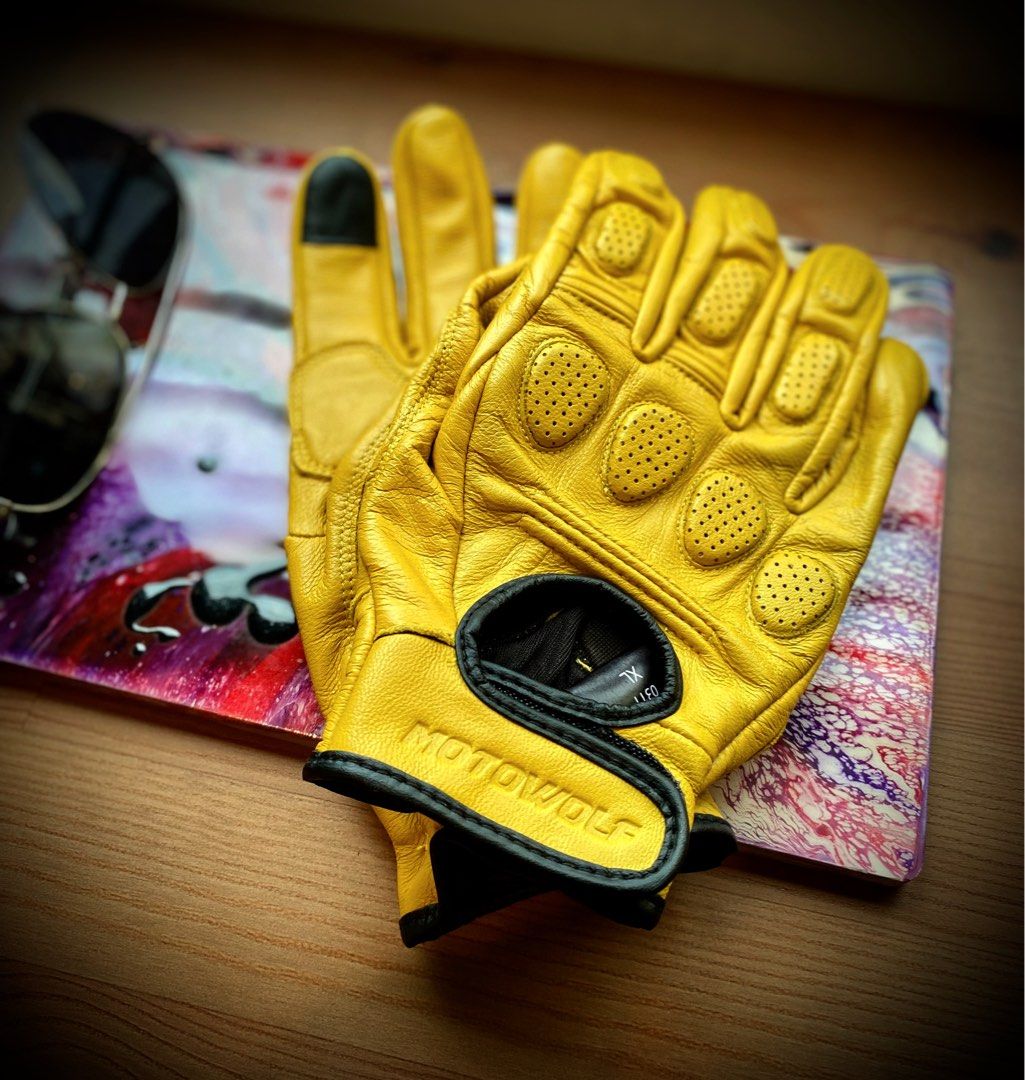 Yellow leather motorcycle gloves shop