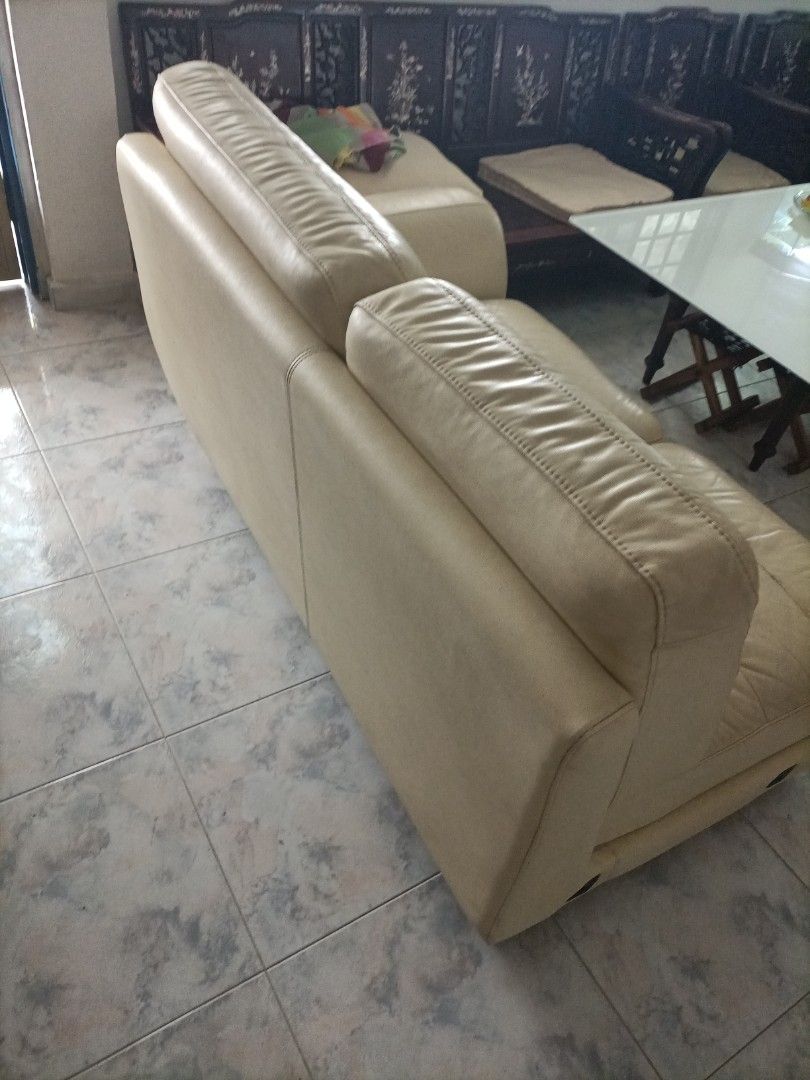 Light yellow leather sofa, Furniture & Home Living, Furniture, Sofas on