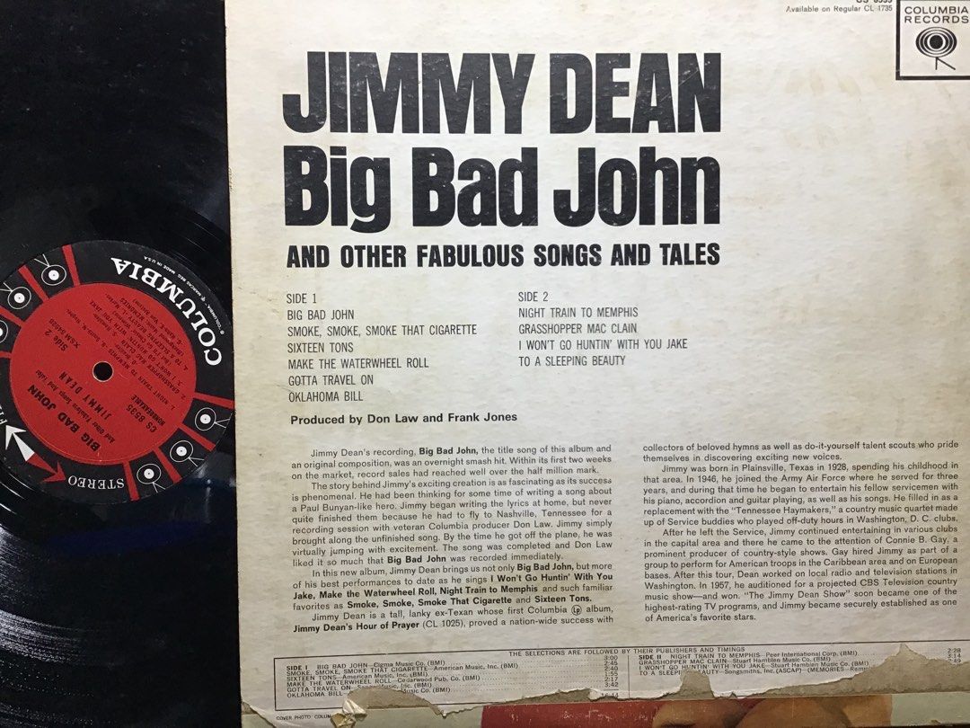 LP Jimmy Dean - Big Bad John OOP Columbia 6 eye VINYL RECORD Anubis