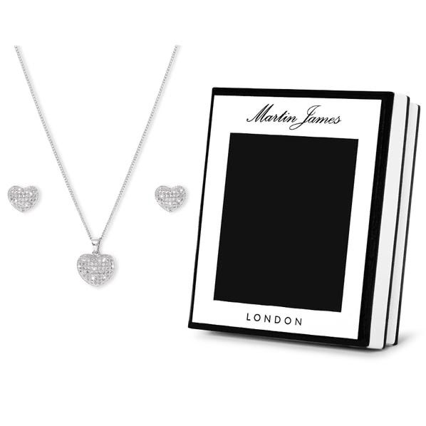 Martin James London Heart Necklace Ear Stud Set Women s Fashion