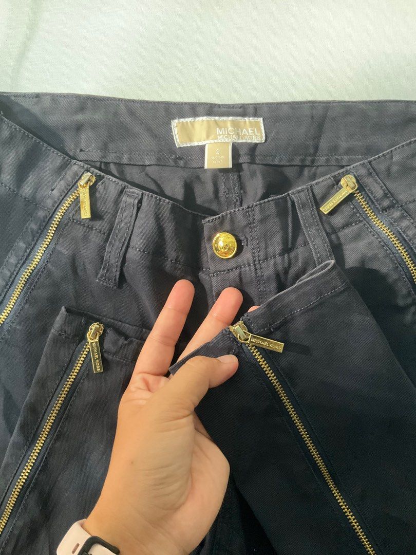 Michael Kors Black Ankle Pants with Gold Zipper Pockets