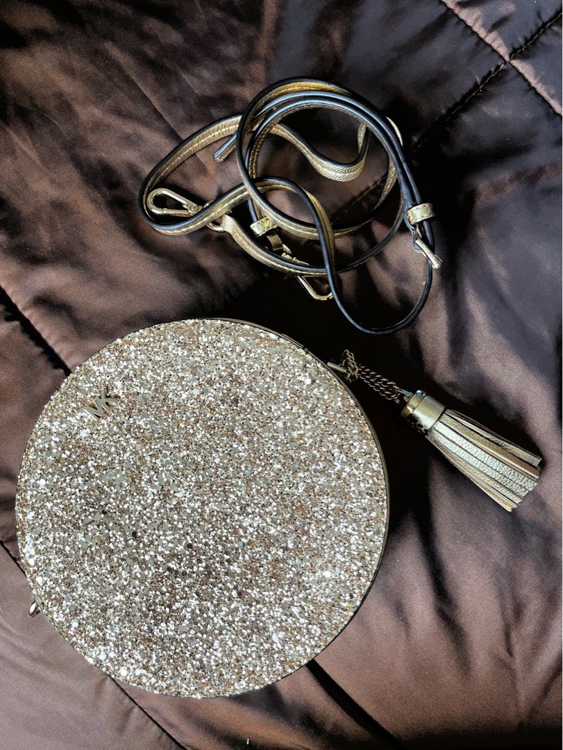 Michael Kors Original Glitter Round Gold Canteen Crossbody