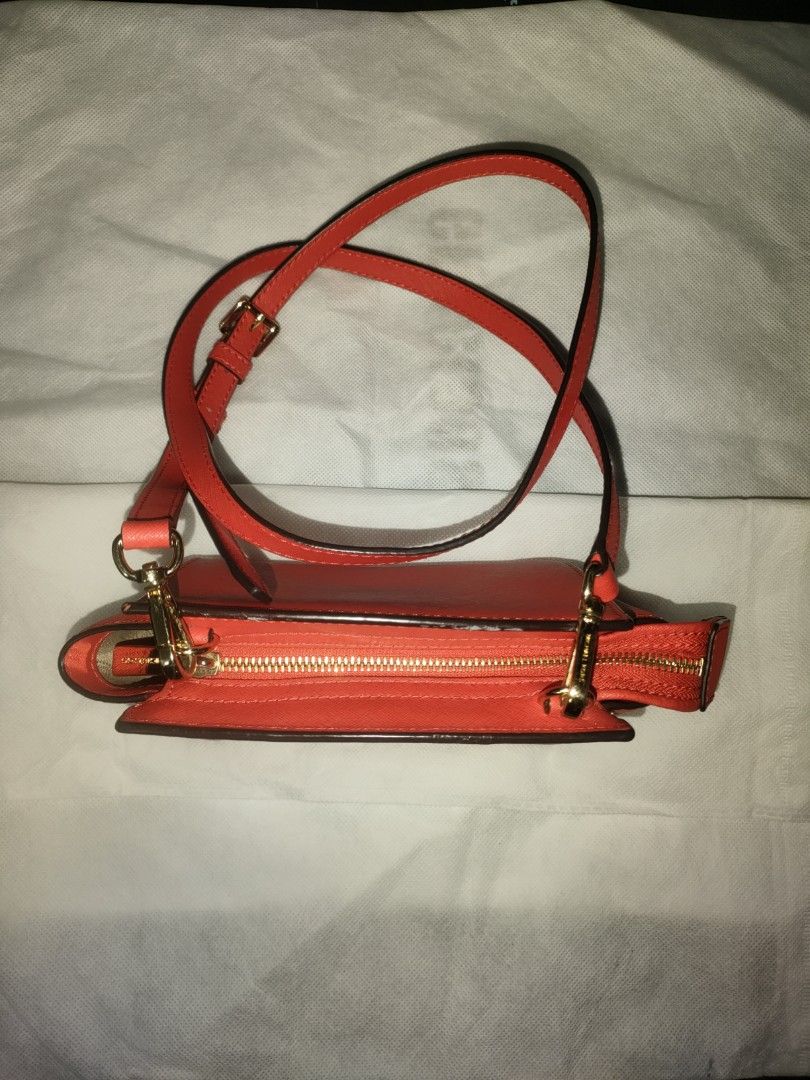 Michael Kors Marilyn Red SV Saffiano Leather Medium Satchel Crossbody Bag