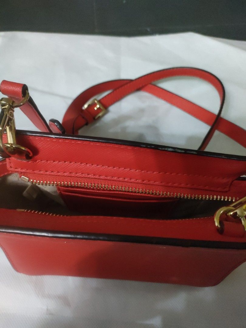 Michael Kors Marilyn Red SV Saffiano Leather Medium Satchel Crossbody Bag
