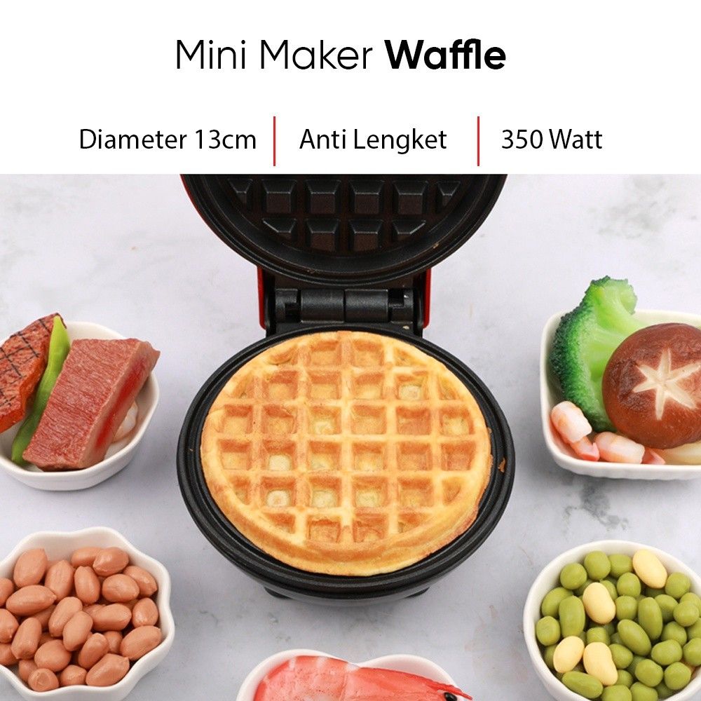 Mini Waffle Maker Elektrik Mesin Pembuat Waffle Mini Mini Maker Waffle Red Kitchen