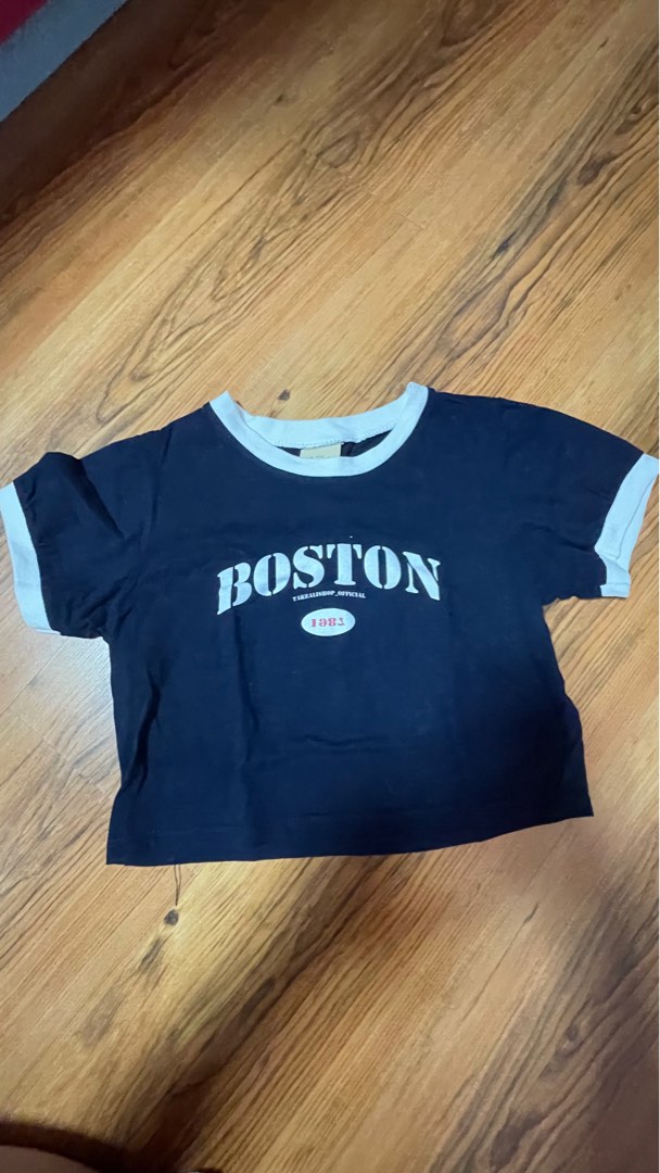 navy blue baby tee, Women's Fashion, Tops, Shirts on Carousell