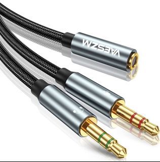 New Headphone Splitter, 3.5 Audio Stereo Cable Female to 2 Male Y Adapter Extension Aux Cord