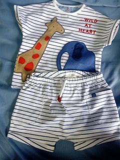 Next UK Navy/White Safari Standard Baby T-Shirt And Shorts 2 Piece Set 9-12M