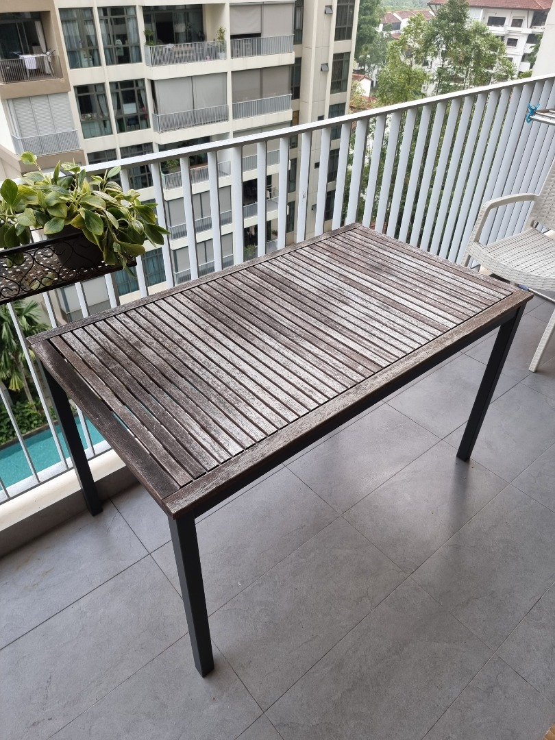 Outdoor table wood top with metal frame (Ikea), Furniture & Home Living