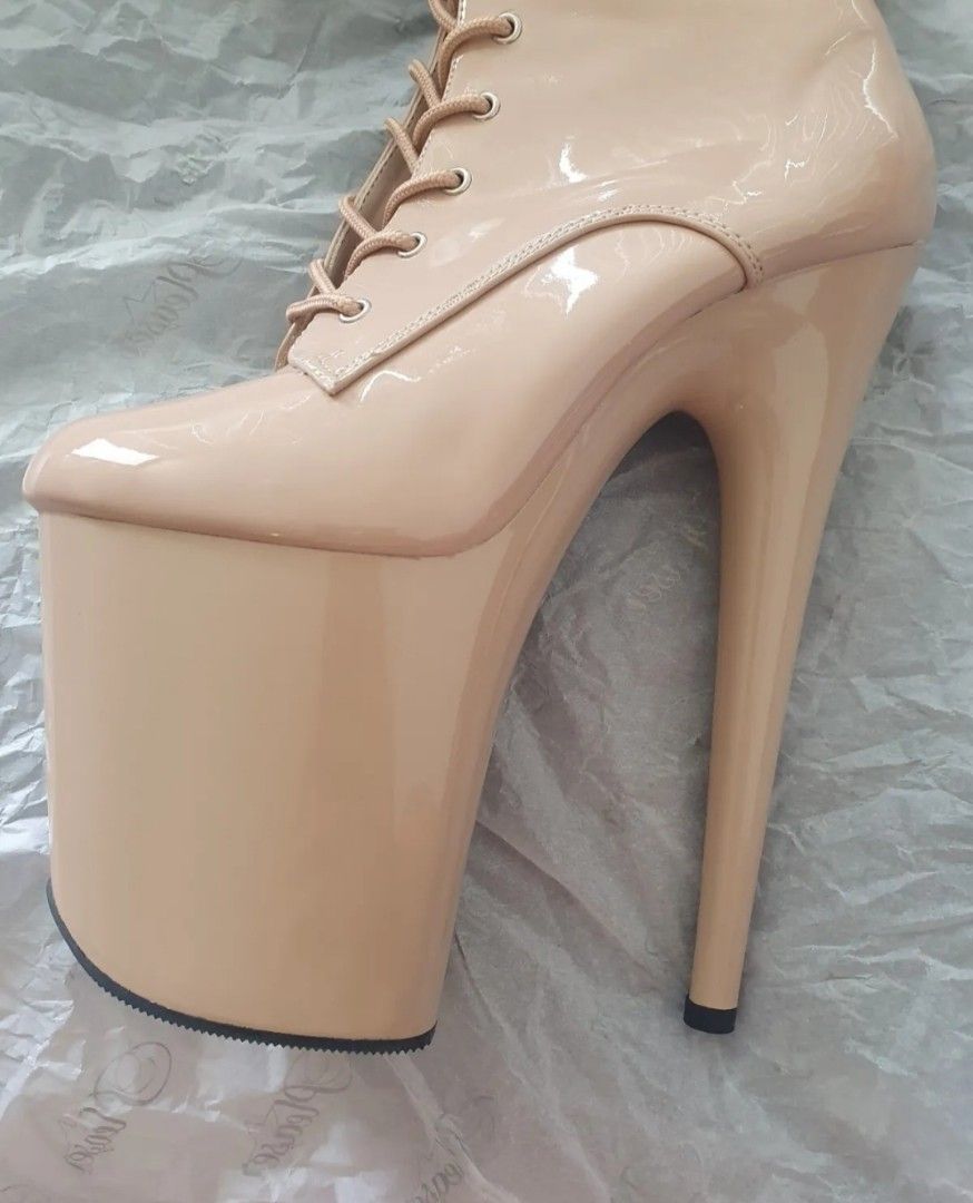 Pleaser shoes US 7 nude patent Mid calf boots Women s Fashion Shoes on Carousell