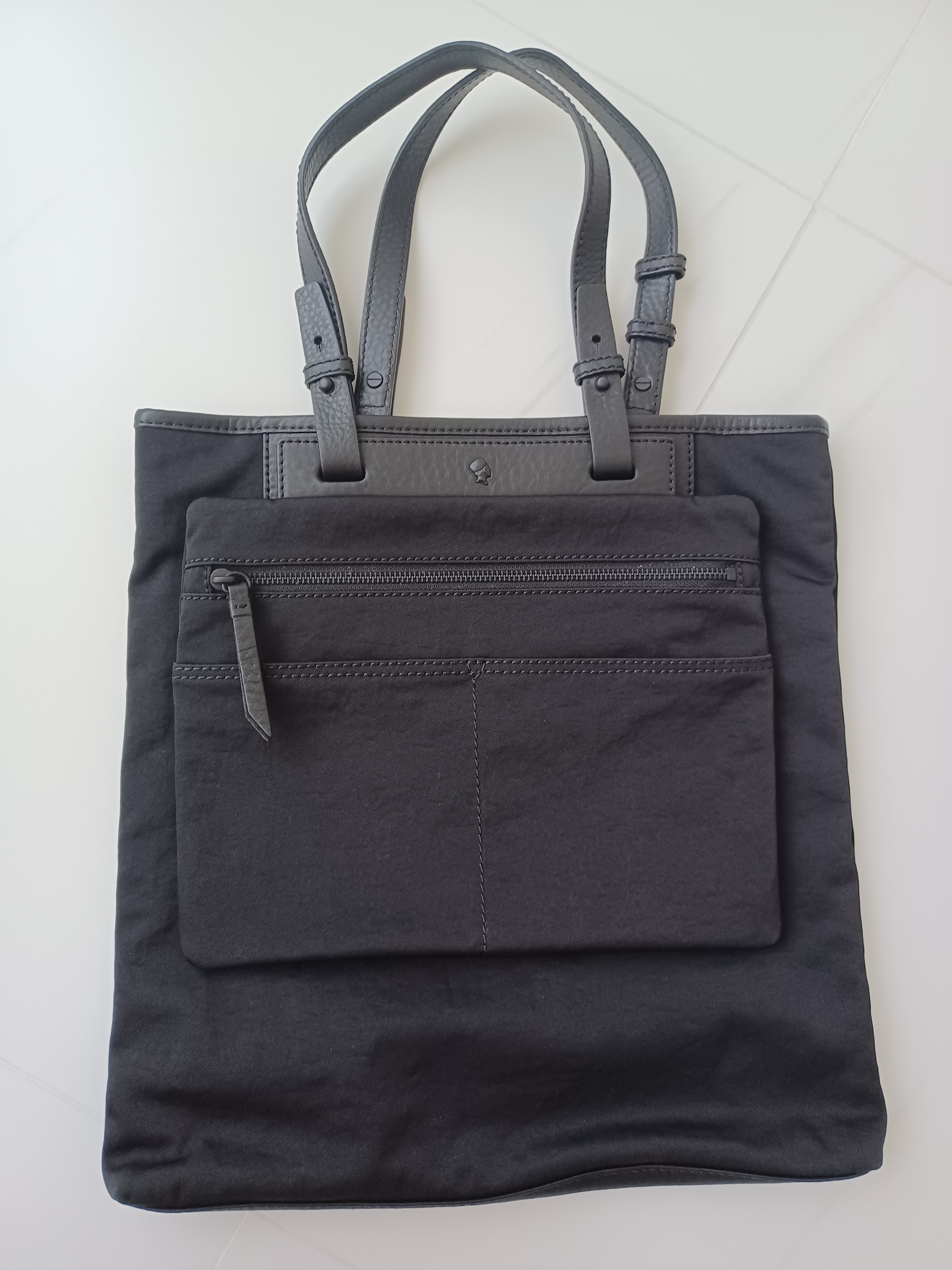 Mens black canvas tote bag top