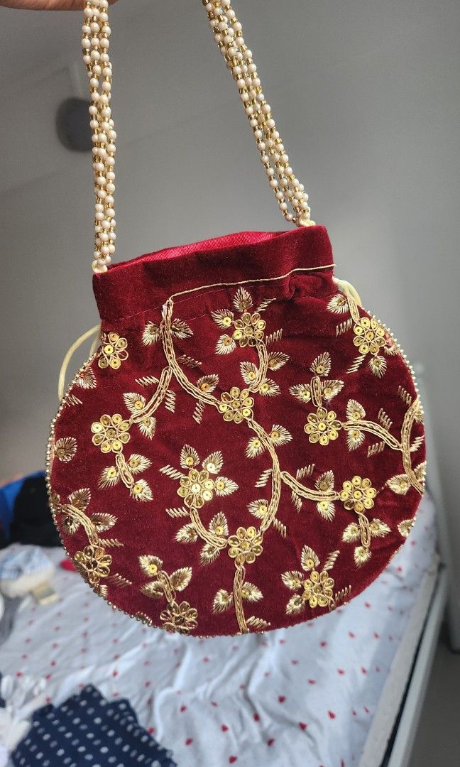 Red velvet potli bags cheap
