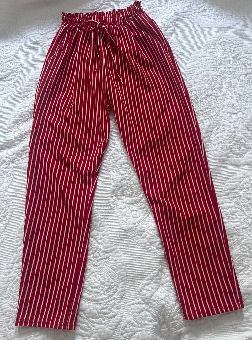 Red white striped pants sales
