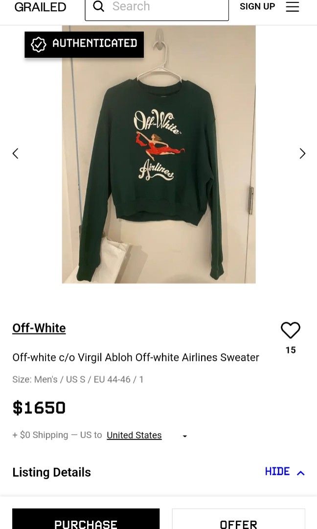 Off white airlines sweatshirt on sale