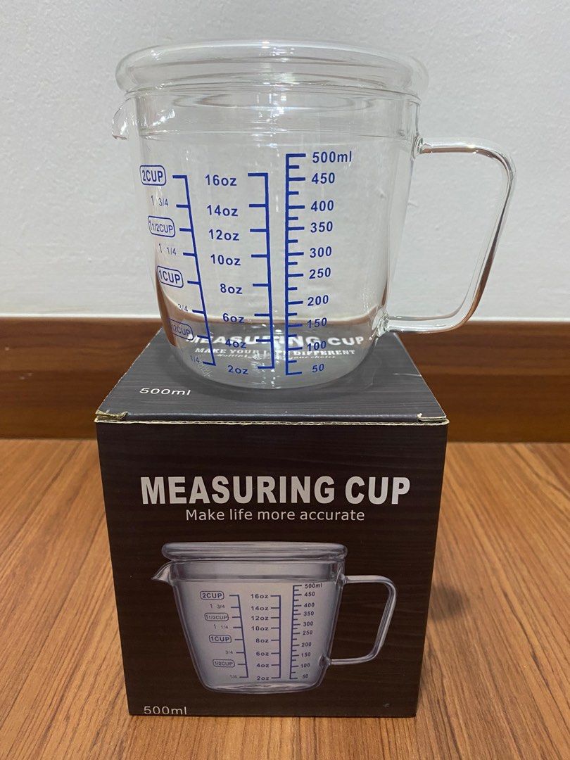 OnePine 500ml Glass Measuring Cup with Lid, Measuring Jug for Kitchen
