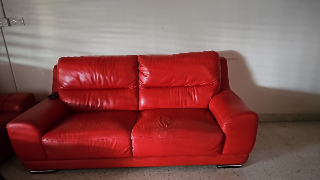 Red Leather Sofa 2 seaters x2, Furniture & Home Living, Furniture