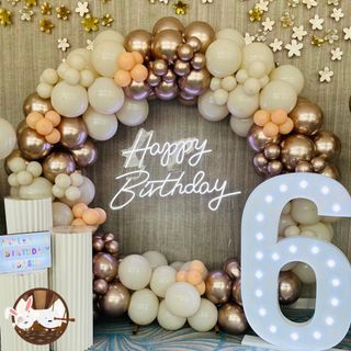 Round Arch + Full Round Balloon Garland (Rental and set up included) - Birthday - Baby Shower - Anniversary - 100 Days - One Month - Standard, Pearly, Chrome, Retro Balloons - Sand White Champagne Set Up