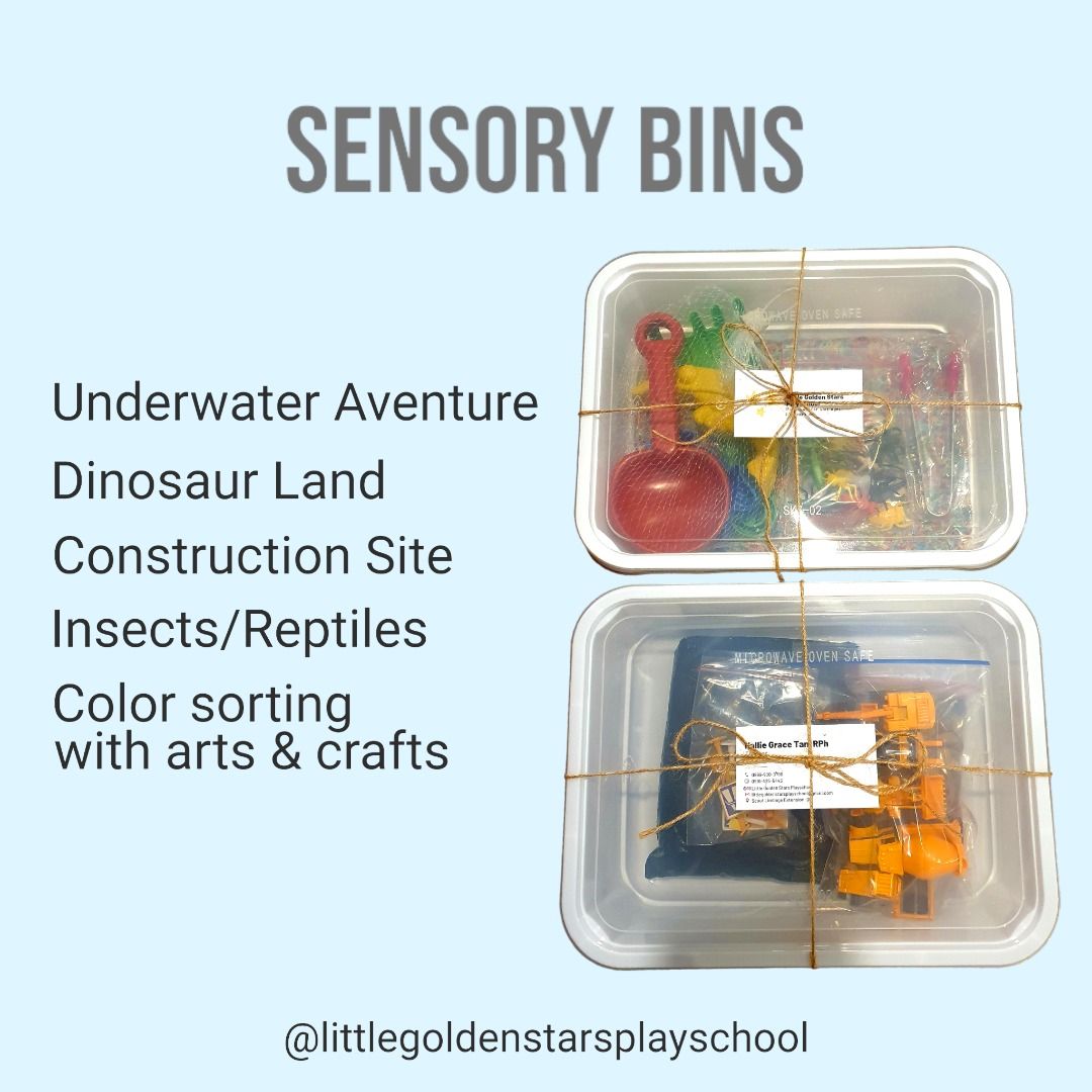 Sensory Bins (can also customize your own) (Category: Infant Playtime) located in Quezon City. Submitted by hh.tt (Listing ID 1224210448, Image 1). Description: 📌 SENSORY BINS FOR SALE 📌 A fun and messy sensory play for kids ages 1.5 above. You can also customize your own bin! 😎 BENEFITS OF TACTILE OR SENSORY PLAY 🌟 Tactile or sensory play is a great way to learn and practice a child's fine motor skills 🌟 It stimulates the brain 🌟 Supports 
