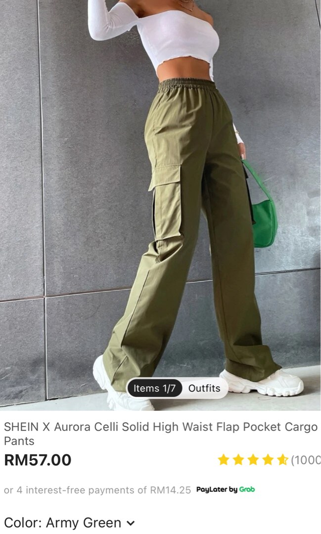 Solid High Waist Flap Pocket Cargo Trousers