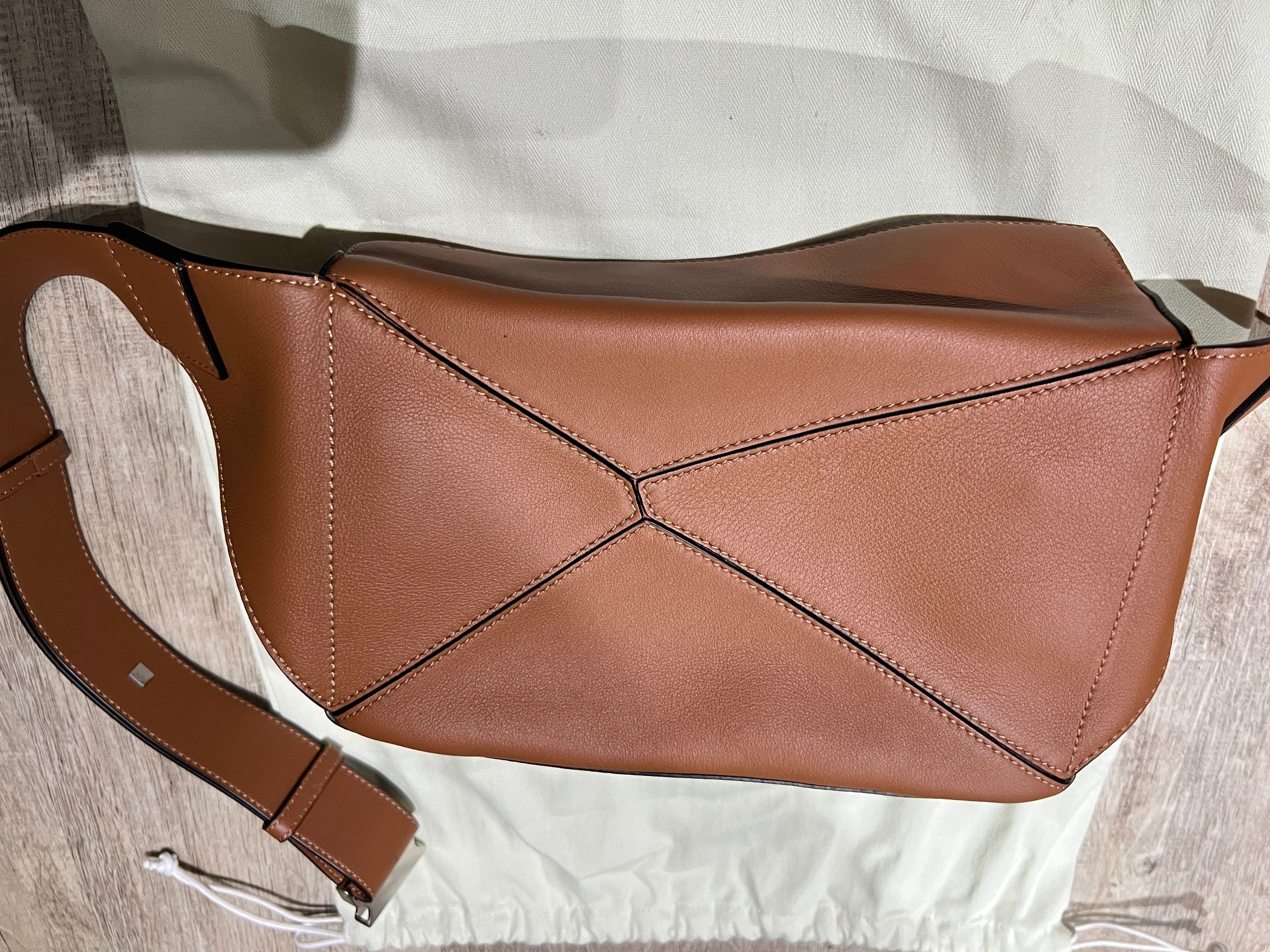 Up For Sale This Beautiful Classic Calfskin Small Tan Loewe Puzzle