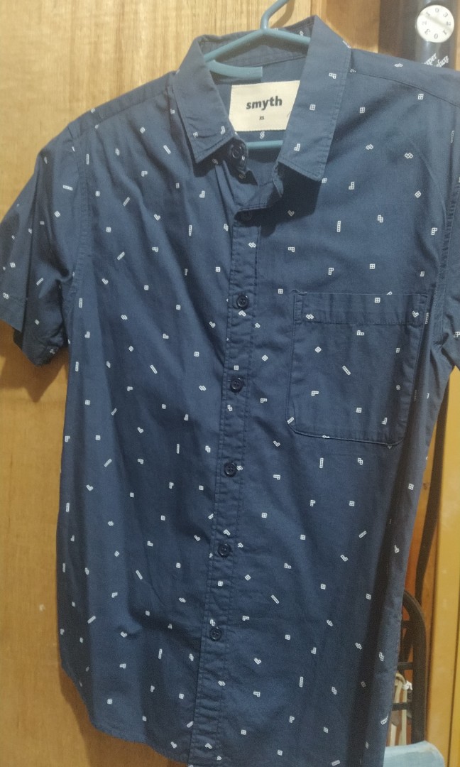 SMYTH Navy blue Polo shirt with tetris pattern, Men's Fashion, Tops ...