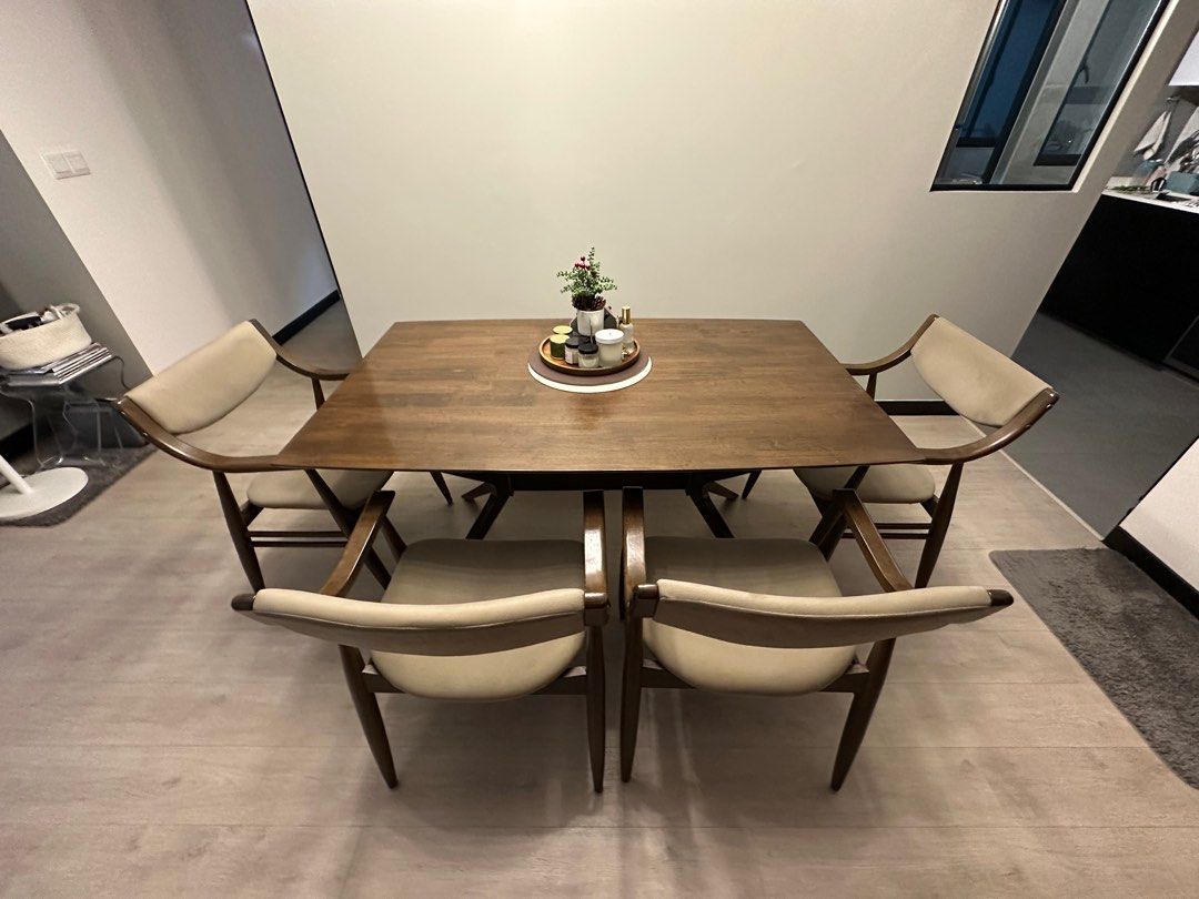 Solid Walnut Dining Table Set, Furniture & Home Living, Furniture