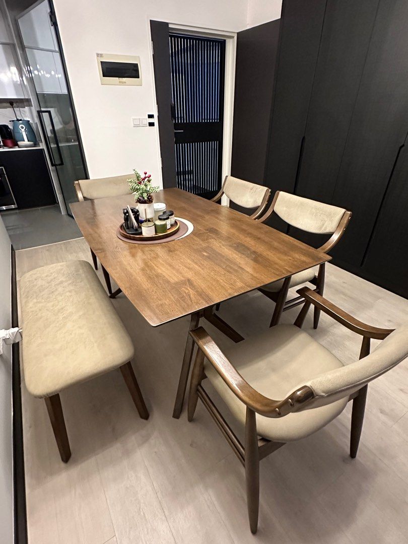 Solid Walnut Dining Table Set, Furniture & Home Living, Furniture