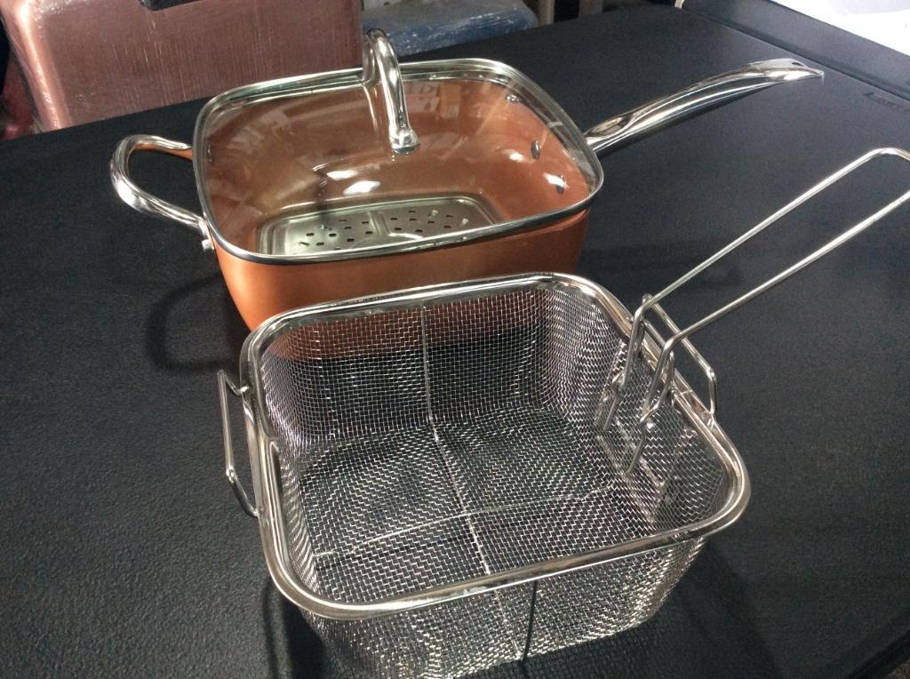 Square Copper Pan with Strainer and Glass Lid on Carousell